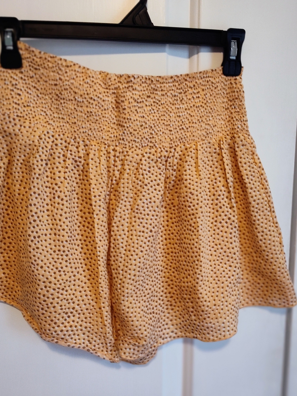 aerie Yellow Polka Dot Smocked Waist Flowy Shorts